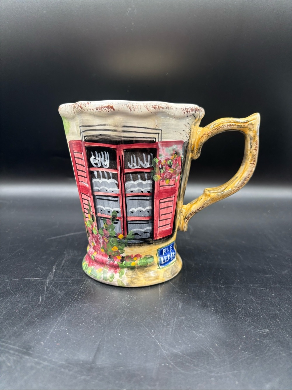 Rue de Paris Handpainted Mug Tabletops Unlimited Large Handle Coffee 5 1/2” Tall